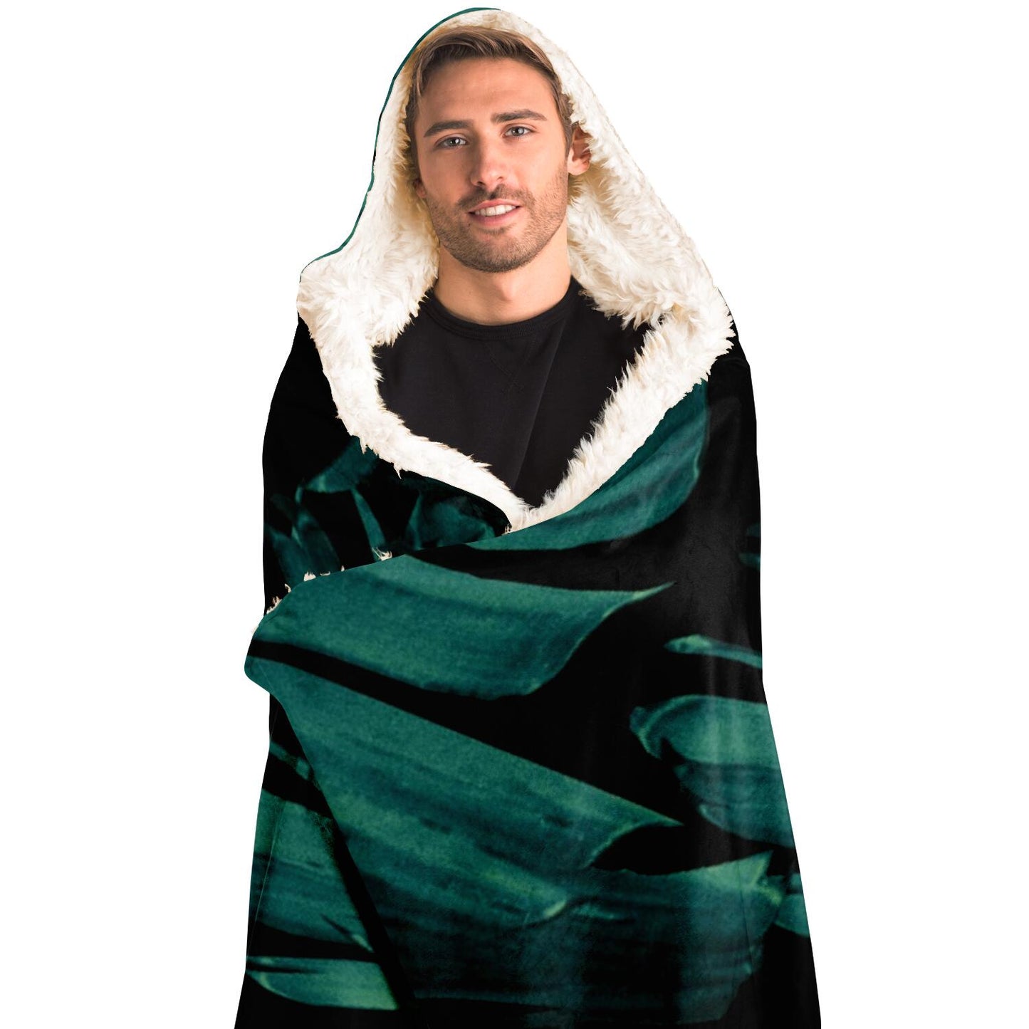 Tropical Banana Night Leaves Hooded Blanket