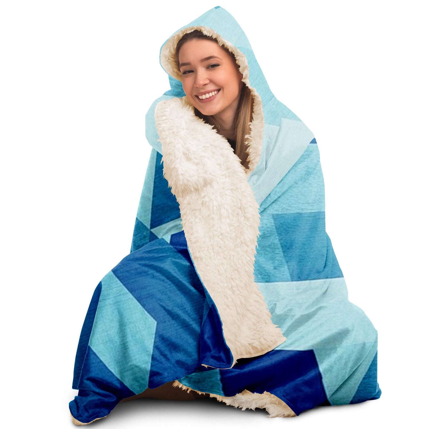 Blue Pattern Hooded Blanket