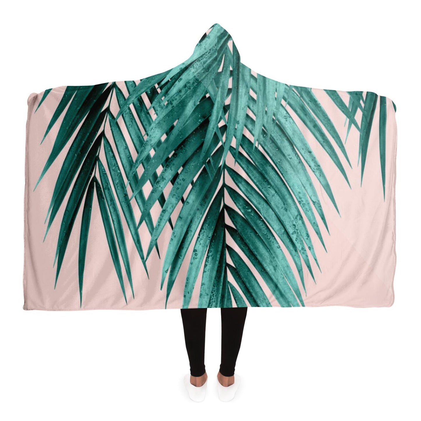 Palm Leaves Blush Vibes Hooded Blanket