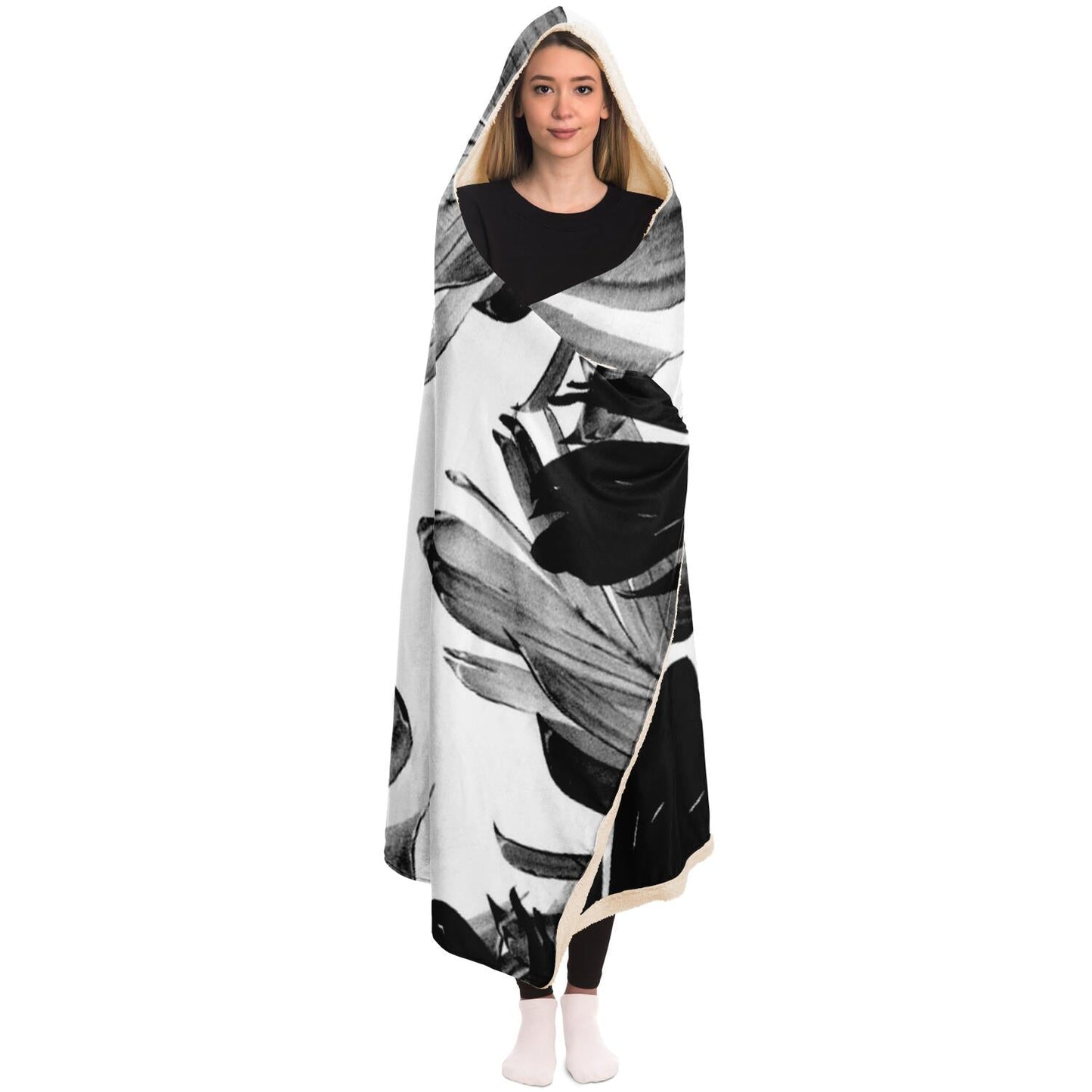 Tropical Banana Leaves Pattern Hooded Blanket