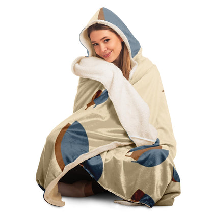 Blue leaves pattern on vanilla Poster Hooded Blanket