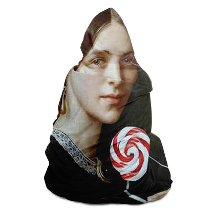 Portrait Of Woman With Lollipop And Balloon Hooded Blanket