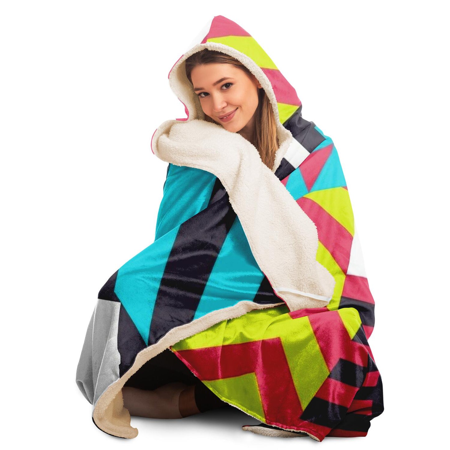 Colorful Pattern Hooded Blanket