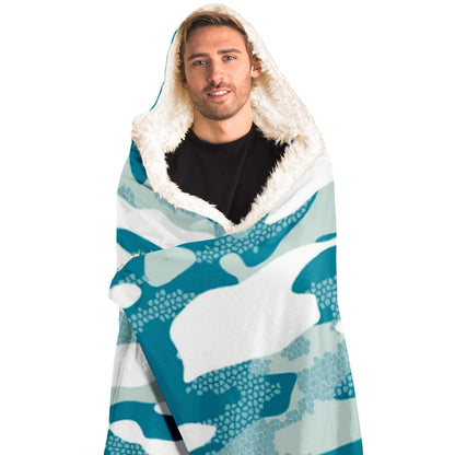 Blue Leaf pattern Hooded Blanket