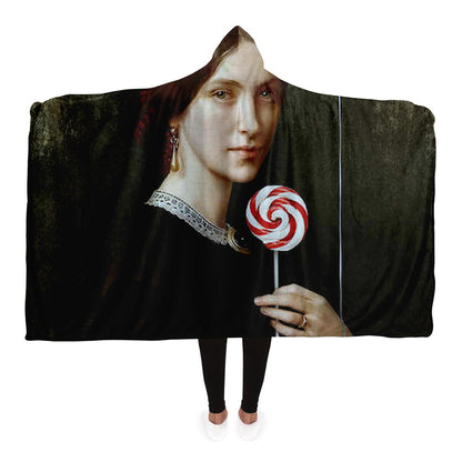 Portrait Of Woman With Lollipop And Balloon Hooded Blanket