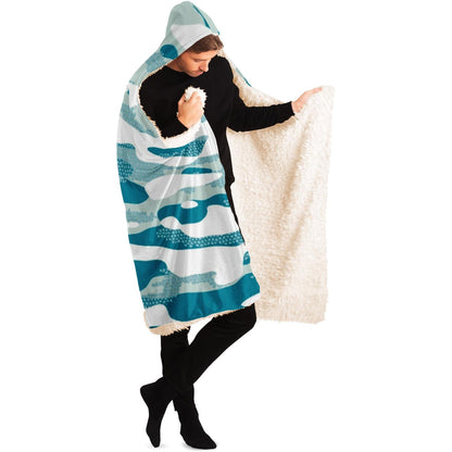 Blue Leaf pattern Hooded Blanket