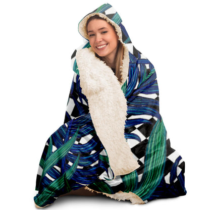 Checkerboard Palm blue Hooded Blanket