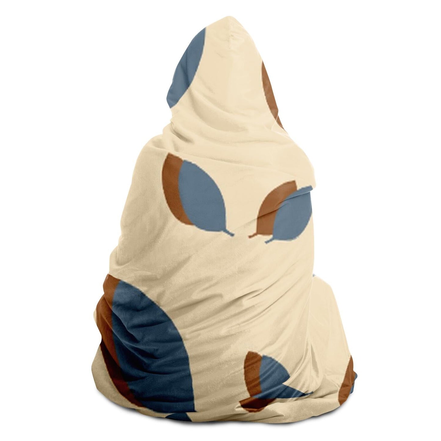 Blue leaves pattern on vanilla Poster Hooded Blanket