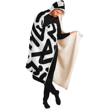 Bold Black Marker Doodle Lines Hooded Blanket