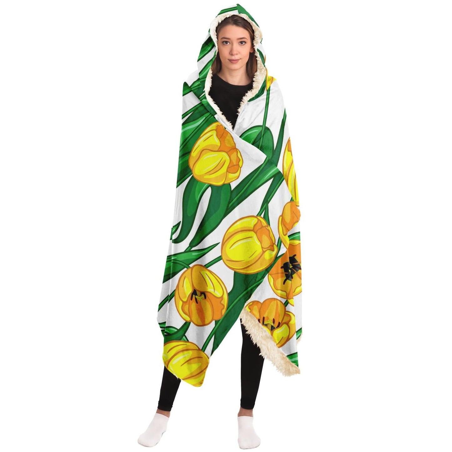 Yellow Flower Pattern Hooded Blanket