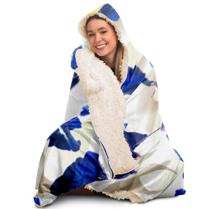 White daisies and blue cyclamens Hooded Blanket