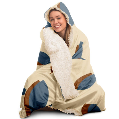 Blue leaves pattern on vanilla Poster Hooded Blanket