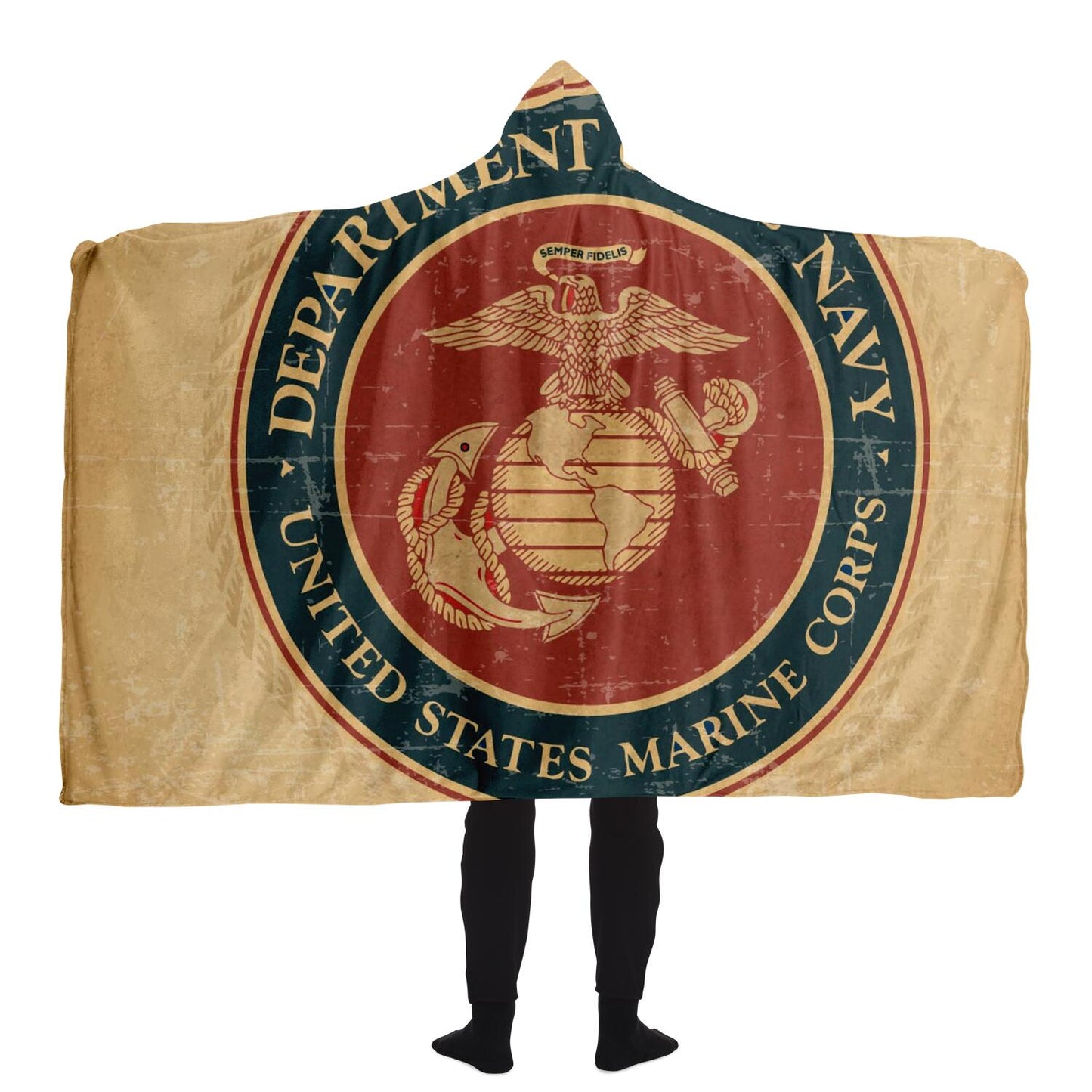 DD Marine Corps Grunge Seal Hooded Blanket