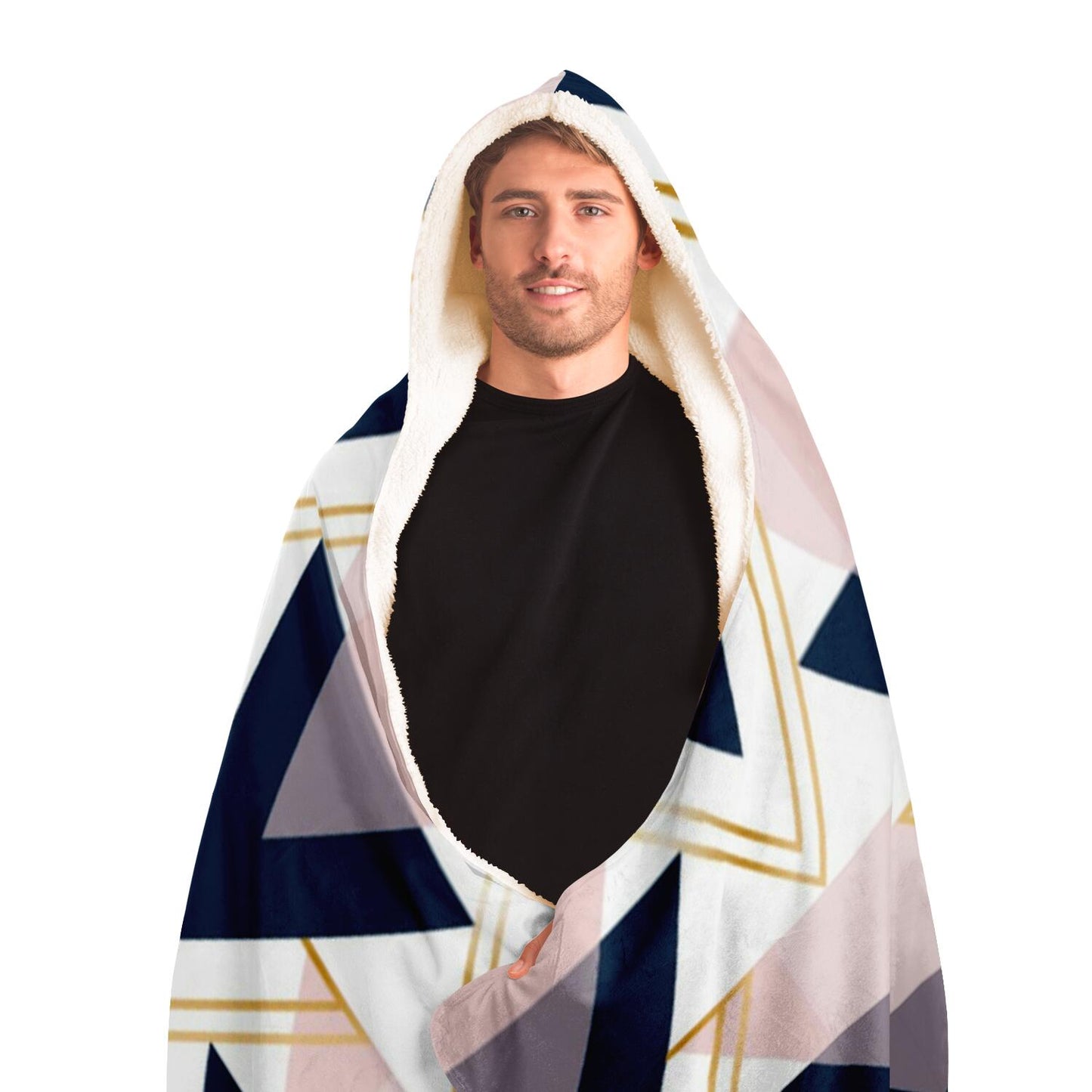 Blue gold and pink triangles pattern Poster Hooded Blanket