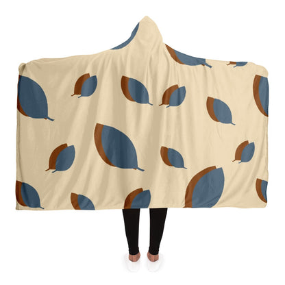 Blue leaves pattern on vanilla Poster Hooded Blanket