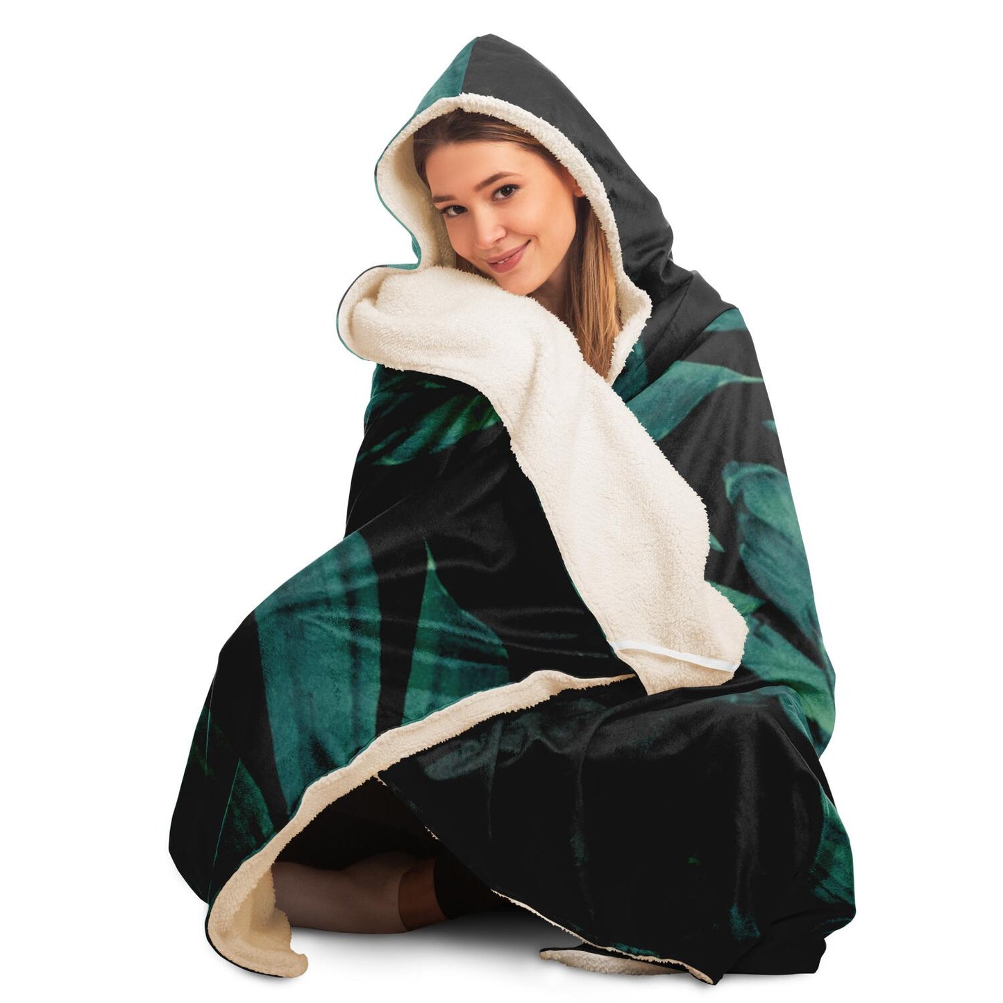 Tropical Banana Night Leaves Hooded Blanket