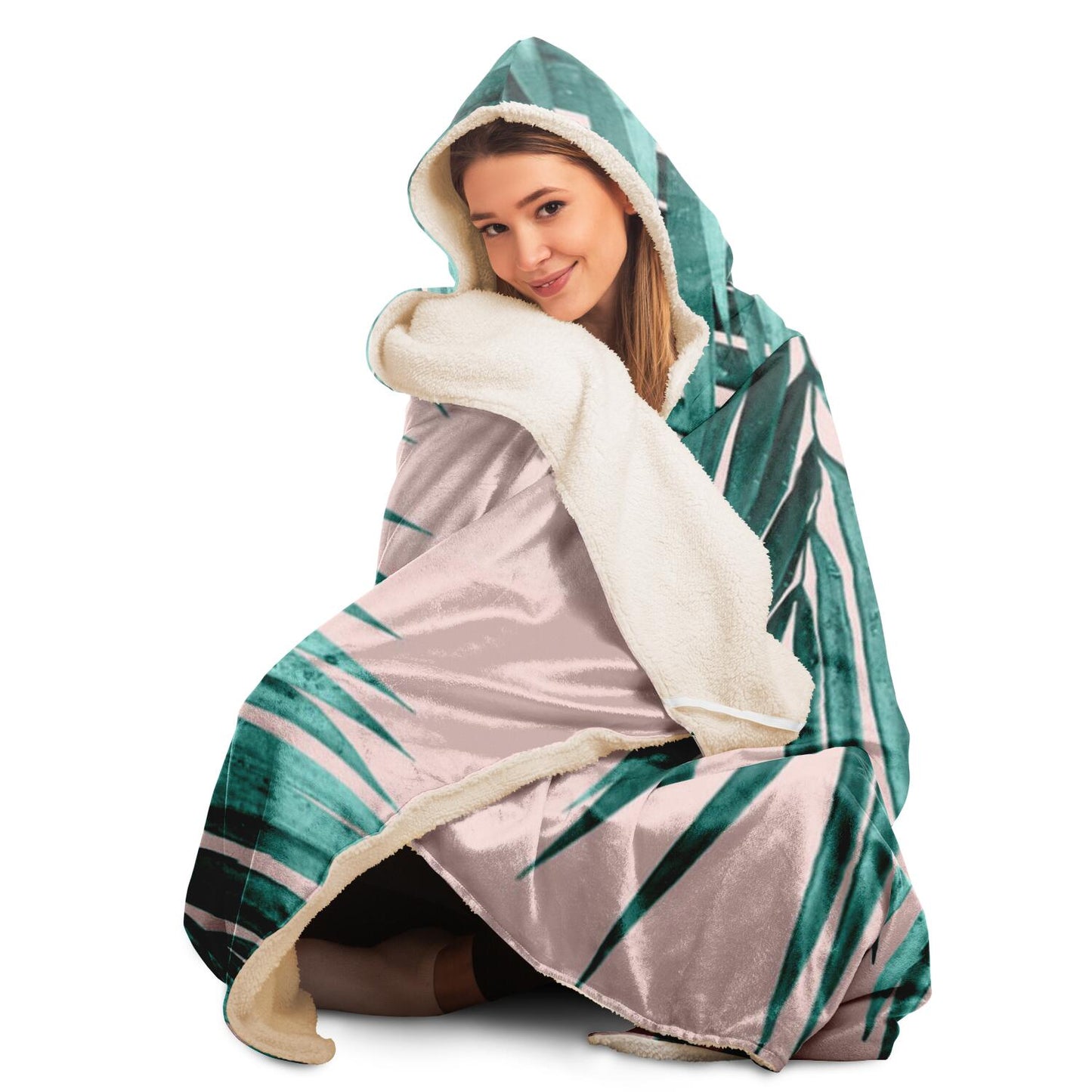 Palm Leaves Blush Vibes Hooded Blanket