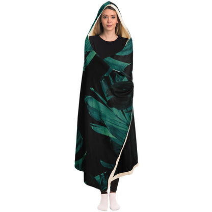 Tropical Banana Night Leaves Hooded Blanket