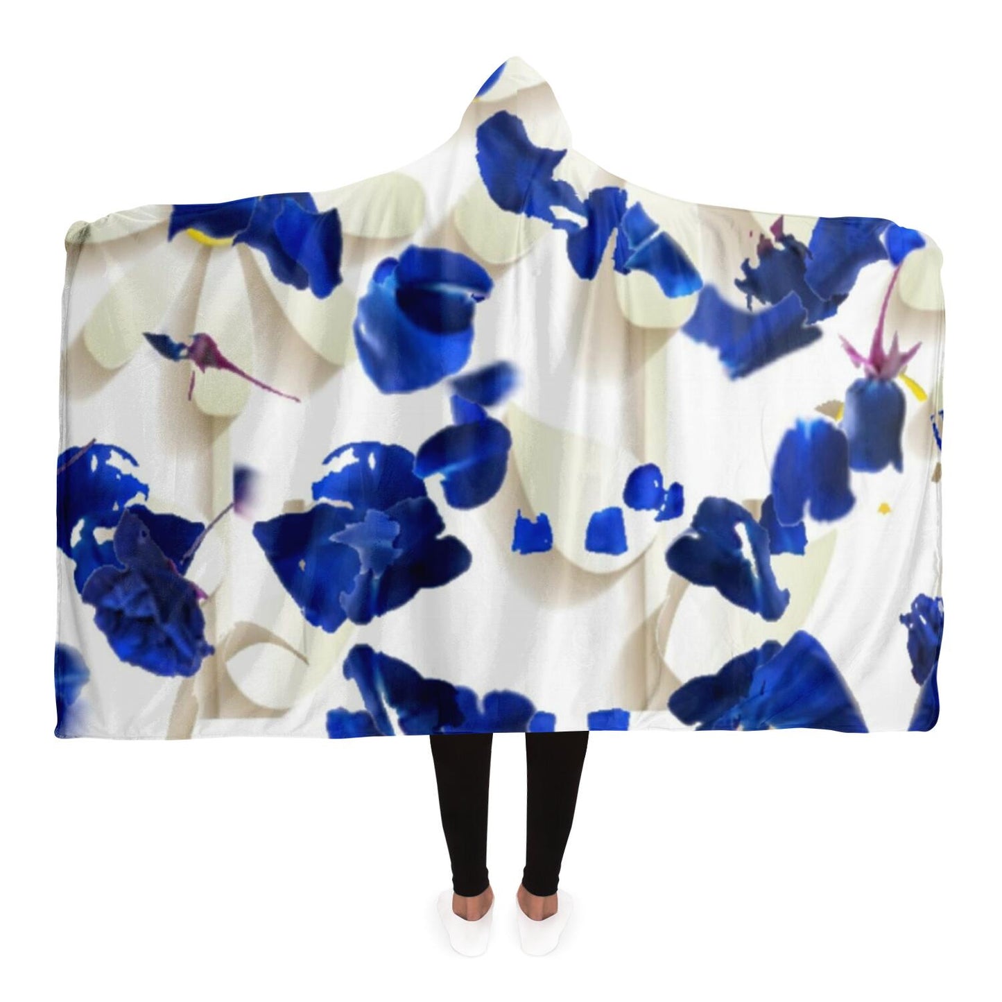 White daisies and blue cyclamens Hooded Blanket