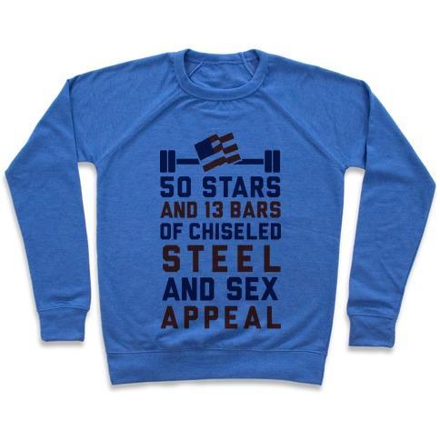 Virgin Teez  Pullover 50 STARS AND 13 BARS OF CHISELED STEEL AND SEX APPEAL CREWNECK SWEATSHIRT