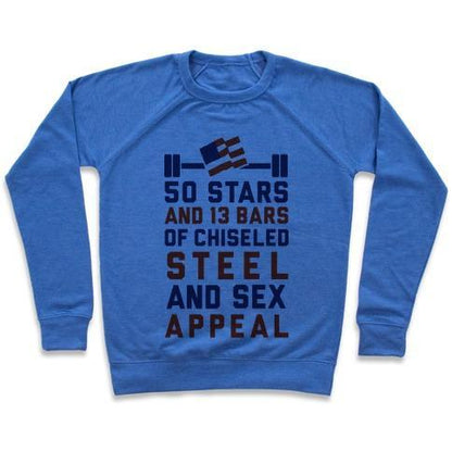 Virgin Teez  Pullover 50 STARS AND 13 BARS OF CHISELED STEEL AND SEX APPEAL CREWNECK SWEATSHIRT