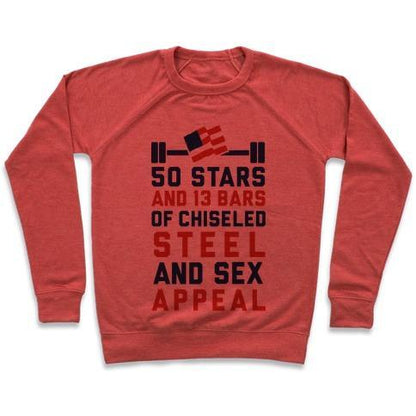 Virgin Teez  Pullover 50 STARS AND 13 BARS OF CHISELED STEEL AND SEX APPEAL CREWNECK SWEATSHIRT