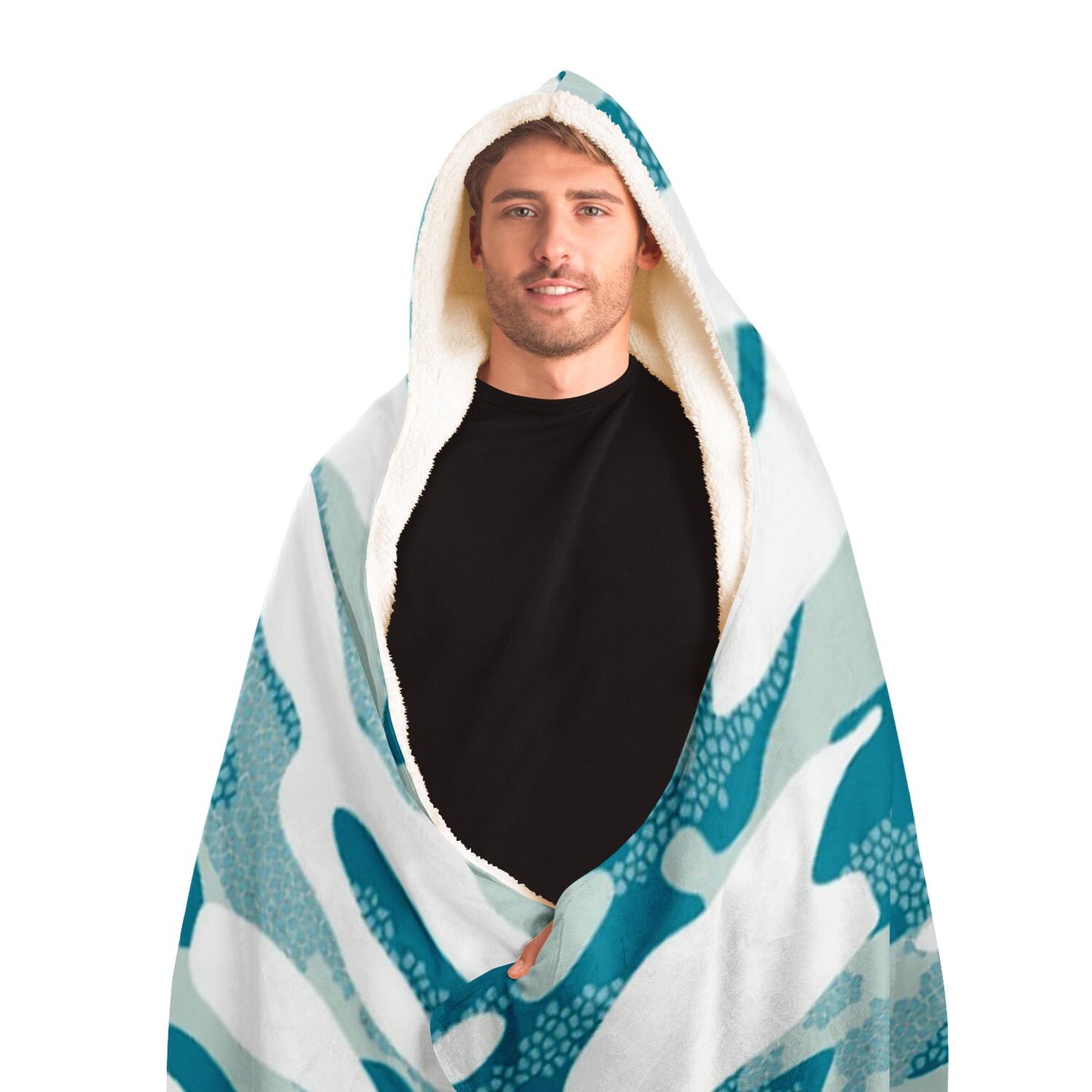 Blue Leaf pattern Hooded Blanket