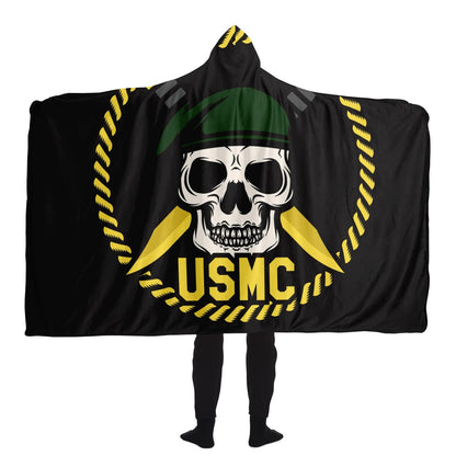 USMC Skull Mascots Vector Hooded Blanket