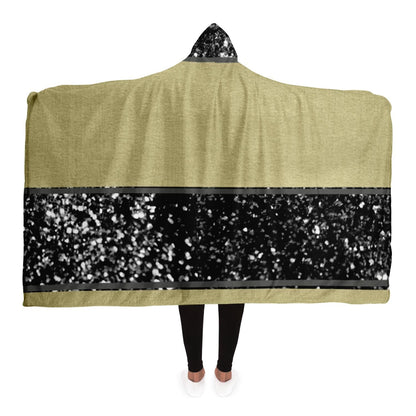 Gold Black Glitter Stripes Pattern Hooded Blanket