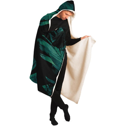 Tropical Banana Night Leaves Hooded Blanket