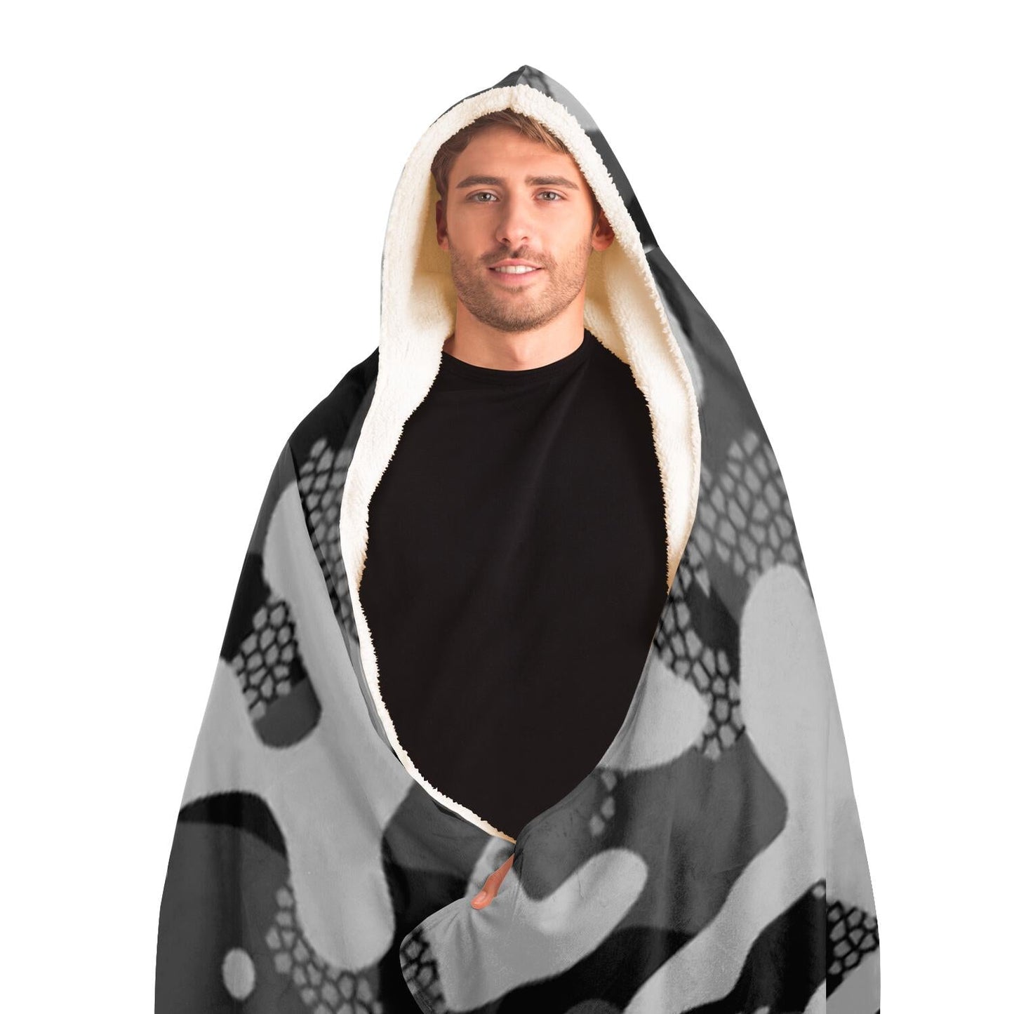 Grey Pattern Camouflage & Mosaic Style Plakat Hooded Blanket