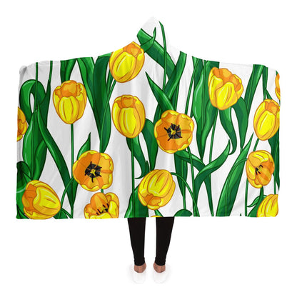 Yellow Flower Pattern Hooded Blanket