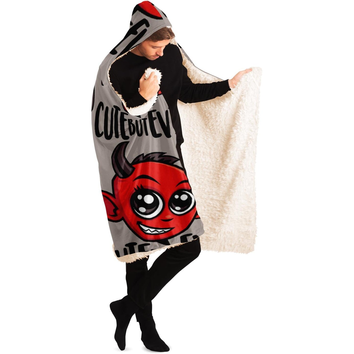 Cute But Evil Pattern Hooded Blanket