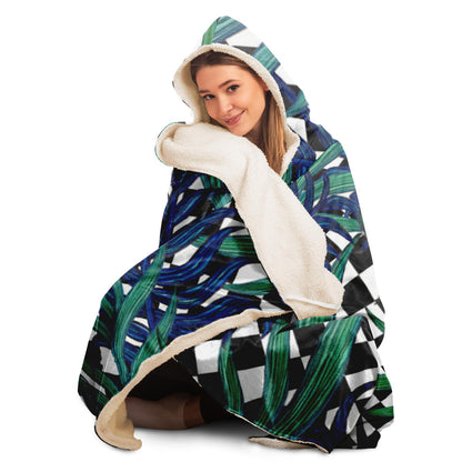 Checkerboard Palm blue Hooded Blanket