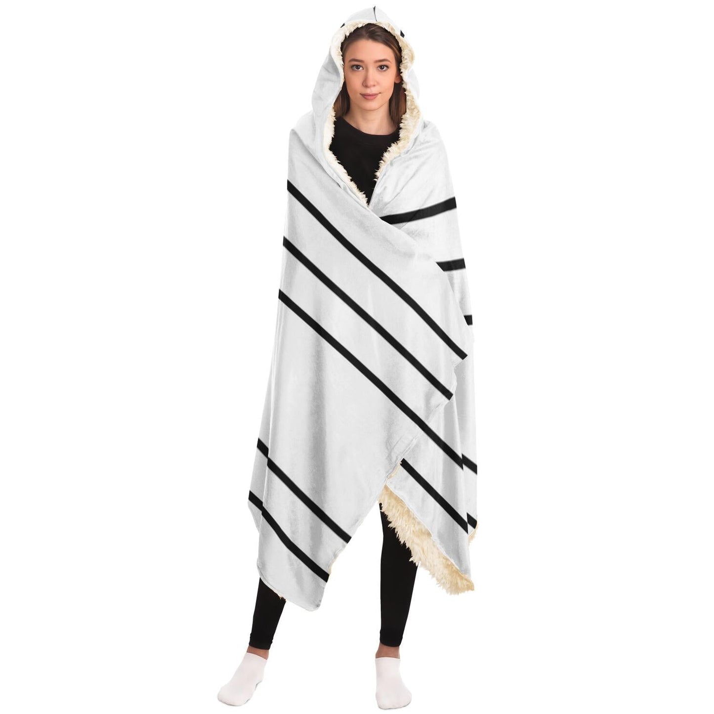 Simple Lines Pattern bw Poster Hooded Blanket