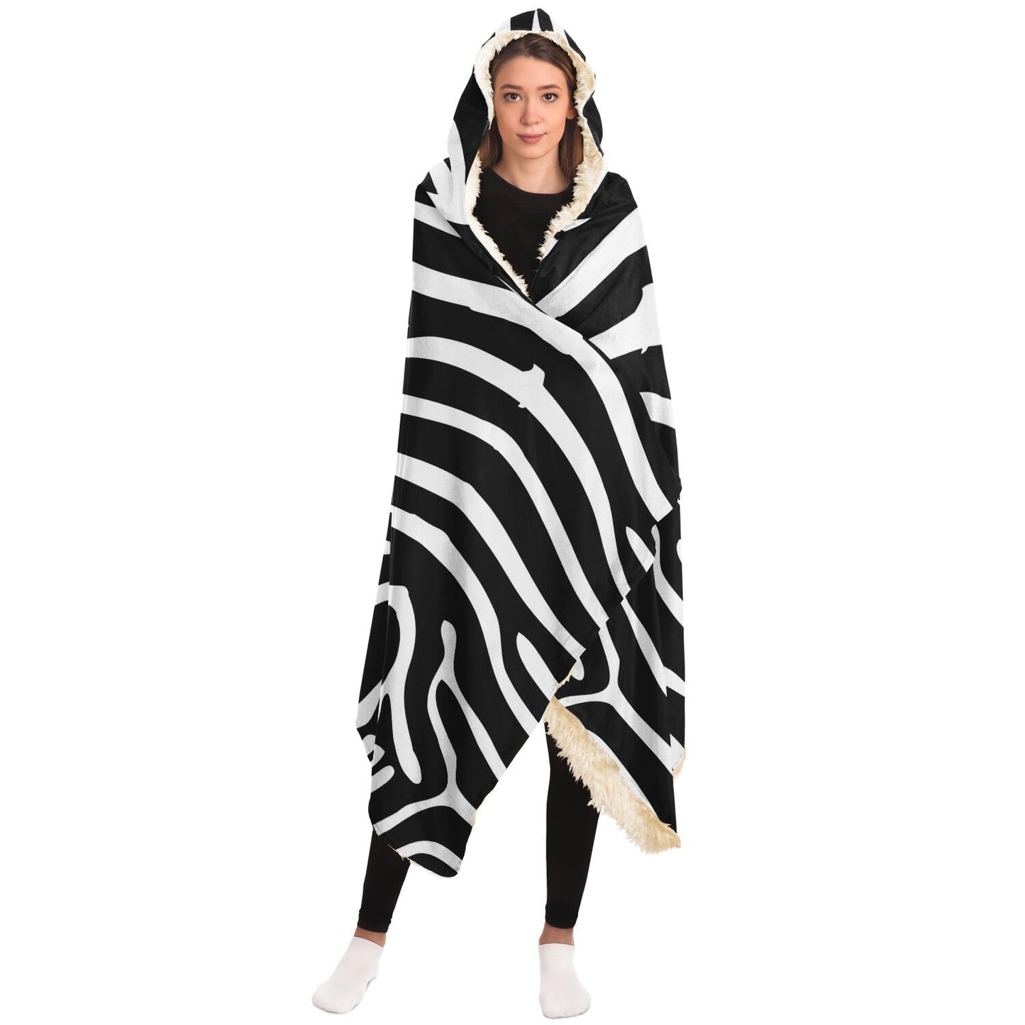 Zebra Pattern Hooded Blanket