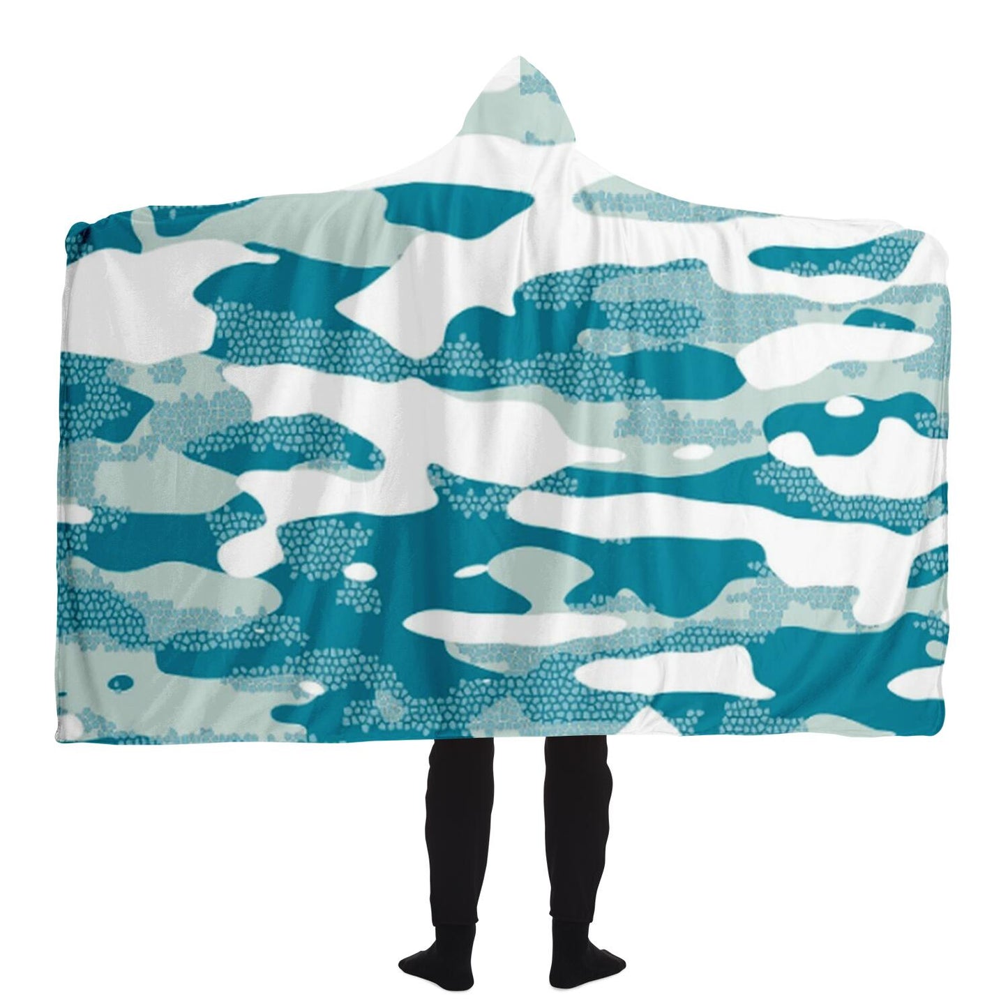 Blue Camouflage Pattern Mosaic Style Plakat Hooded Blanket