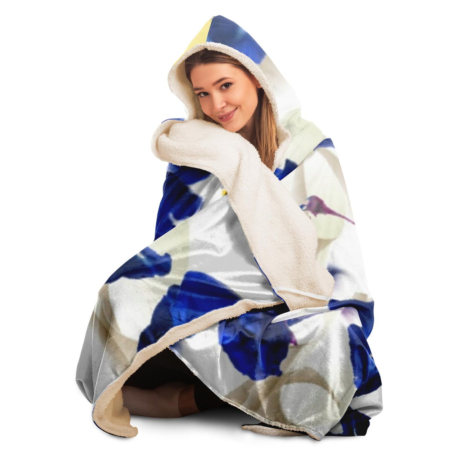 White daisies and blue cyclamens Hooded Blanket