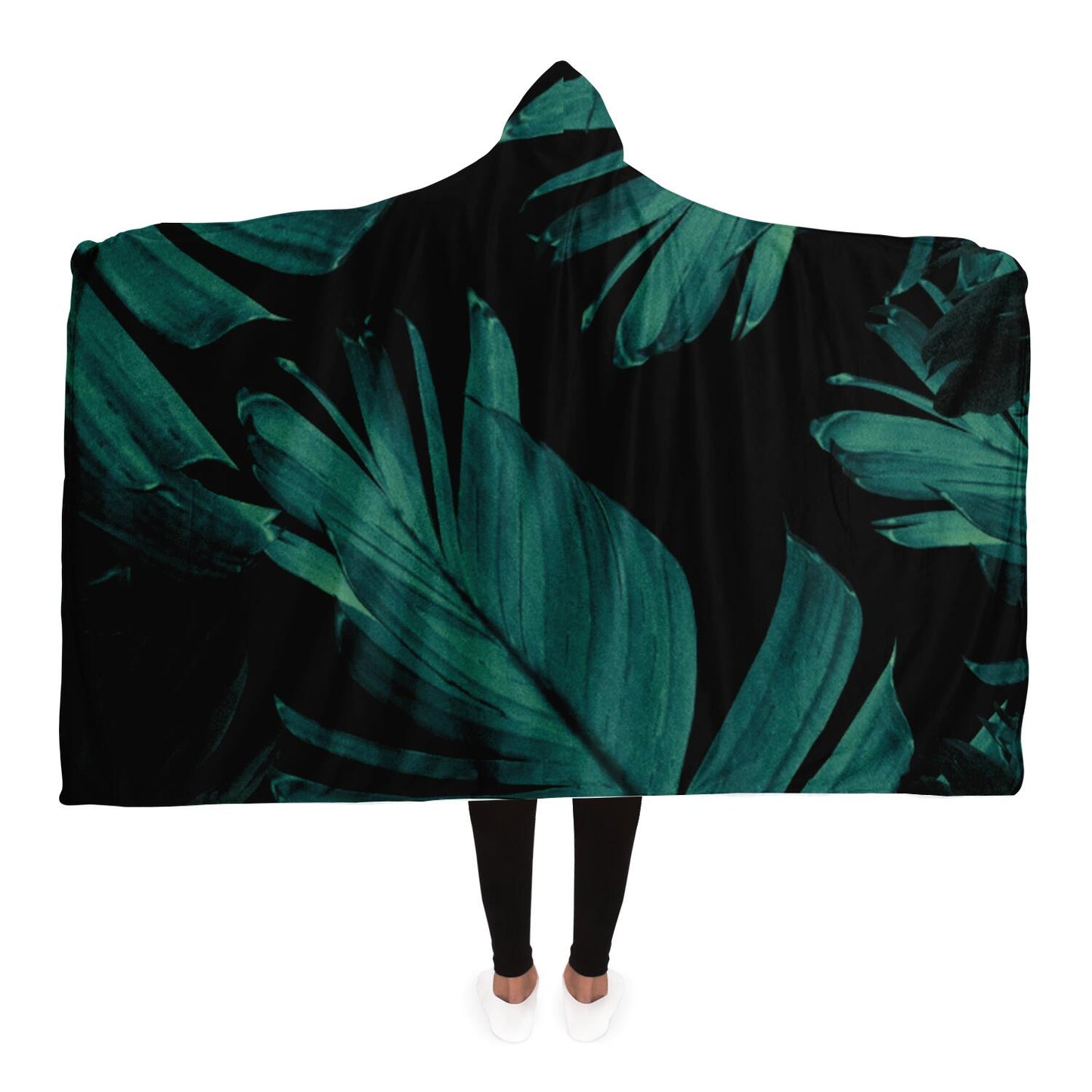 Tropical Banana Night Leaves Hooded Blanket