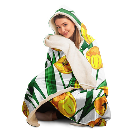 Yellow Flower Pattern Hooded Blanket