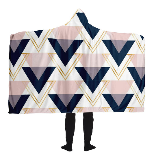 Blue gold and pink triangles pattern Poster Hooded Blanket