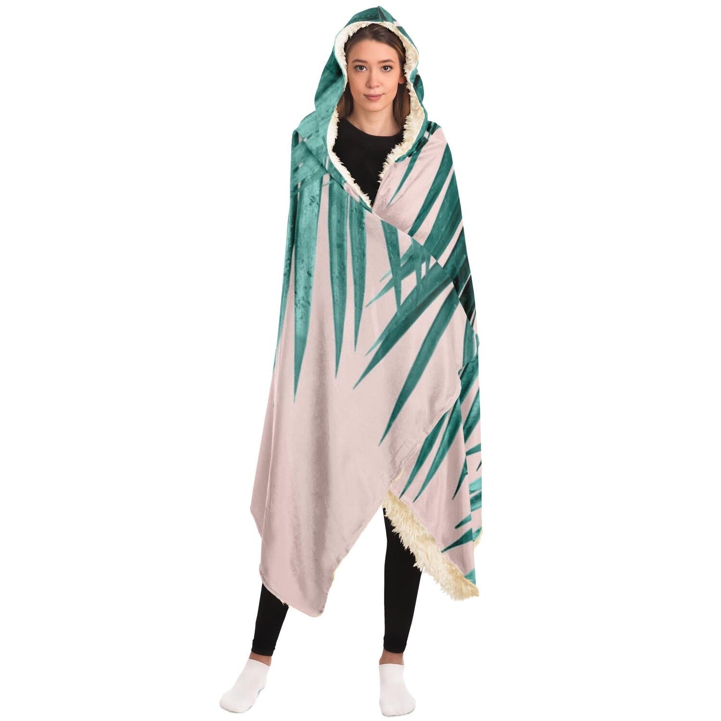 Palm Leaves Blush Vibes Hooded Blanket