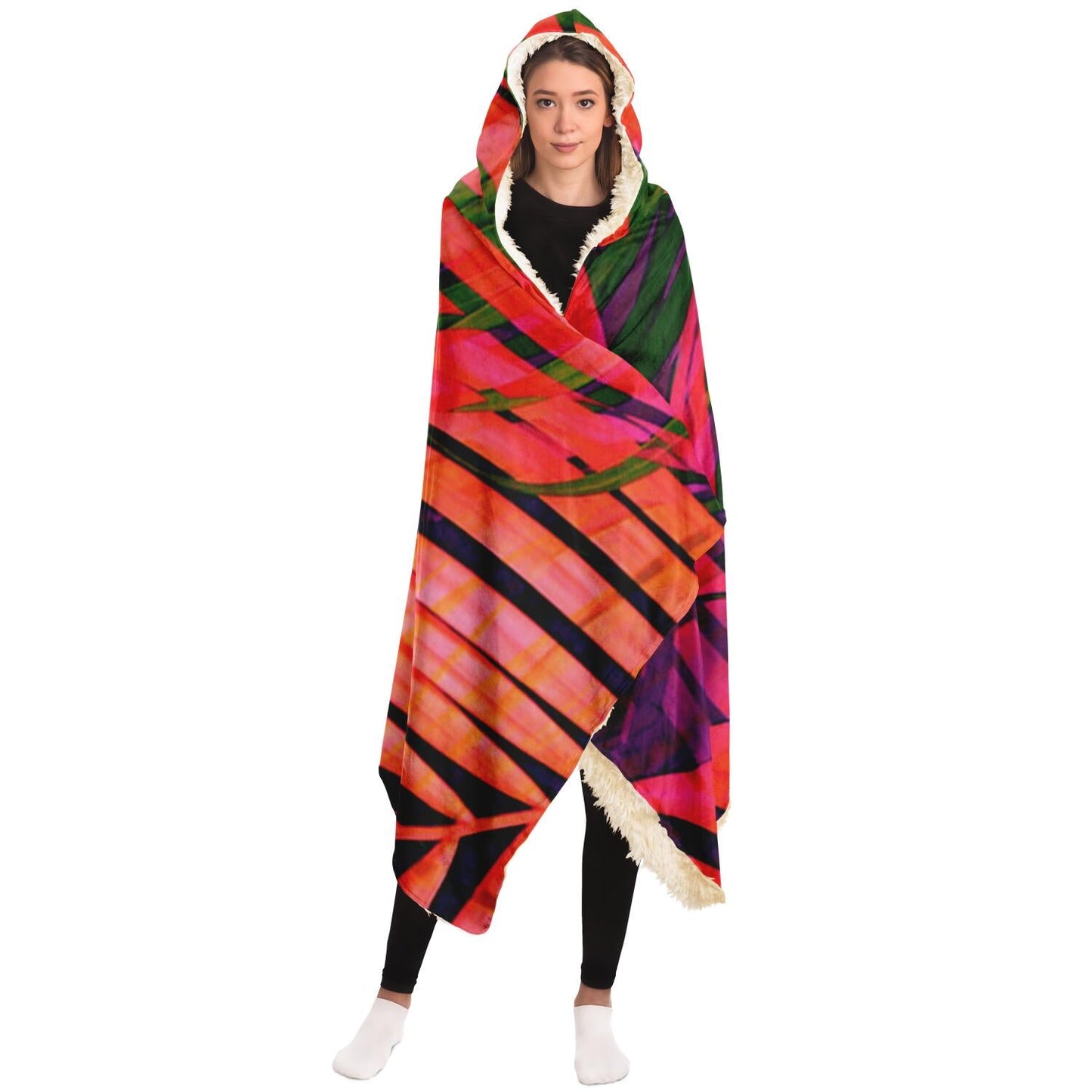 Colourful Tropical Leaves Hooded Blanket