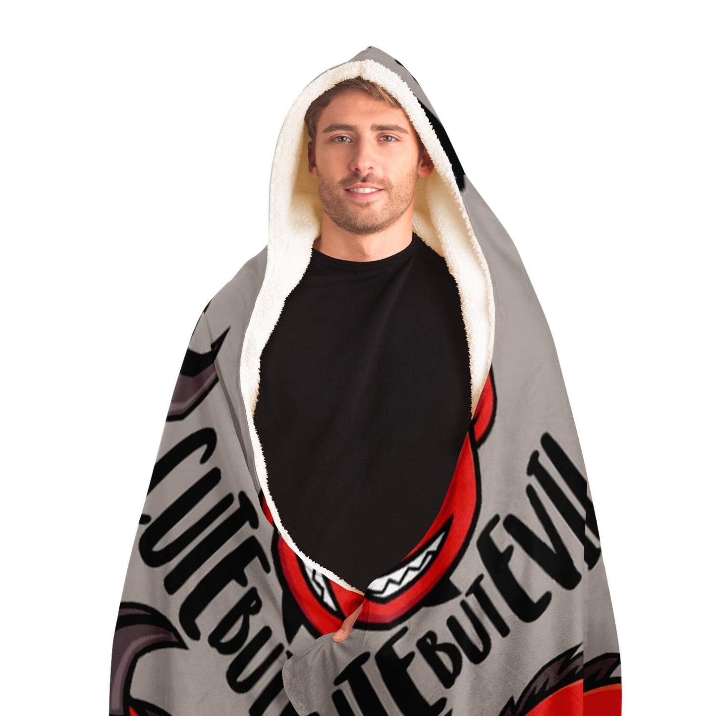 Cute But Evil Pattern Hooded Blanket