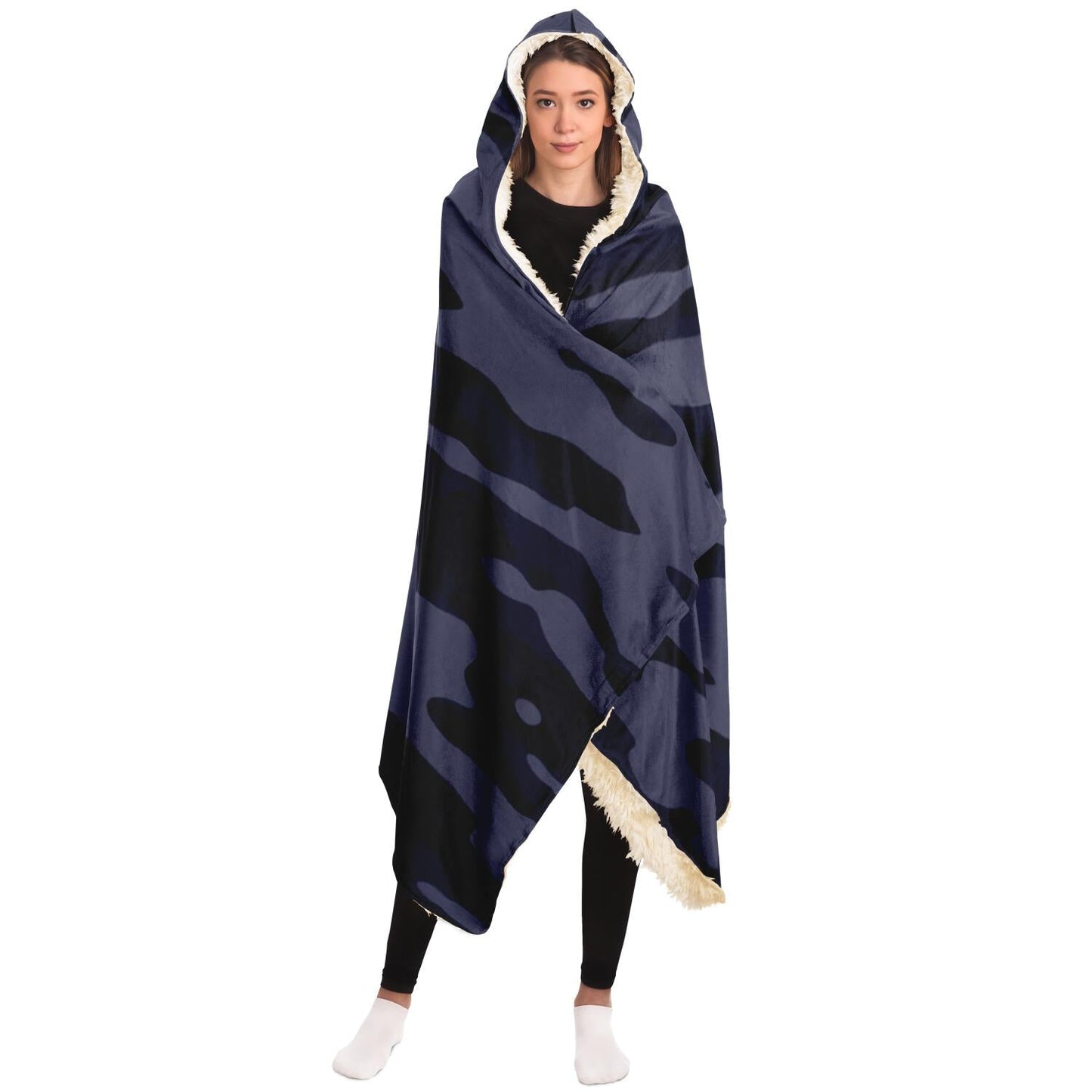 Dark Blue Camouflage Pattern Plakat Hooded Blanket