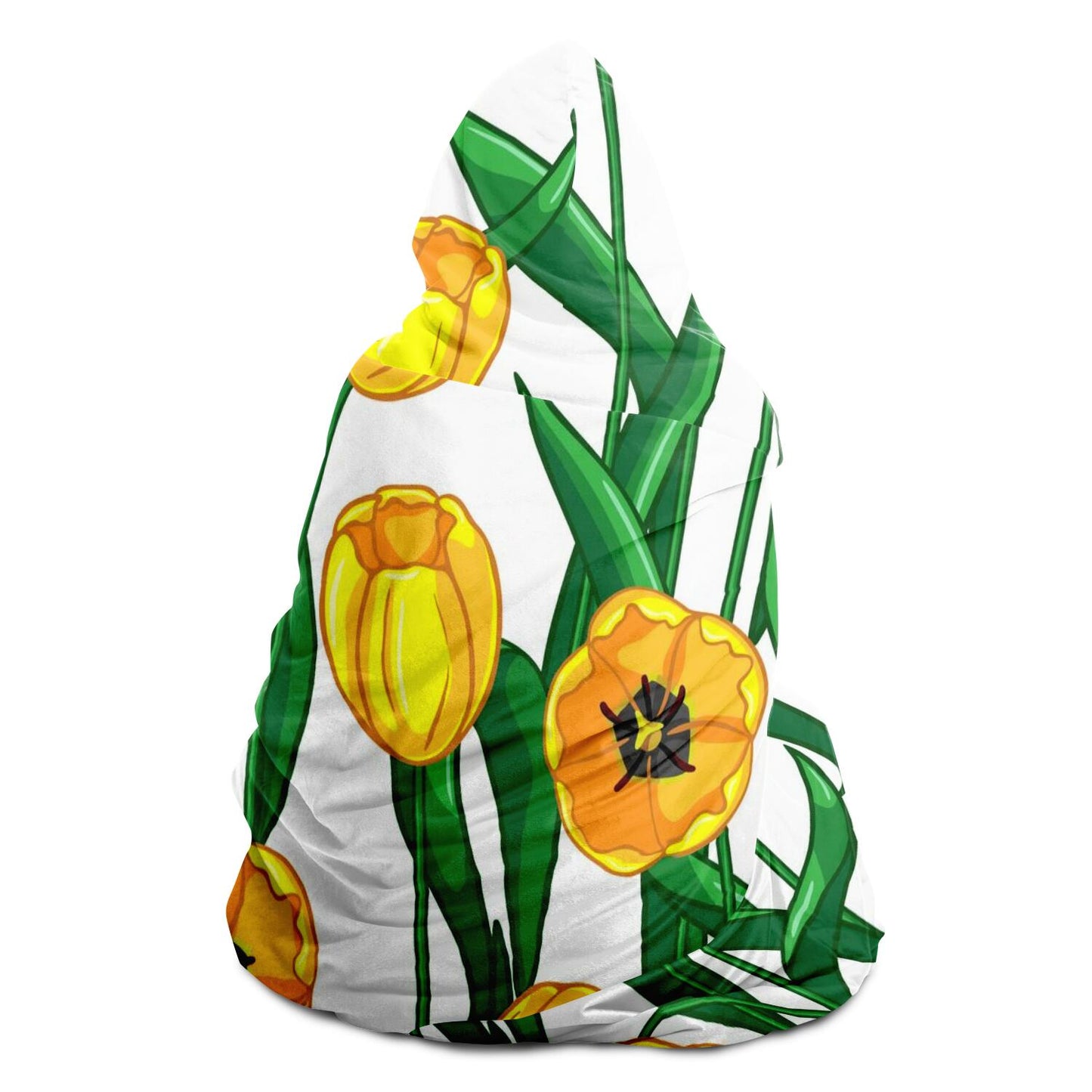 Yellow Flower Pattern Hooded Blanket