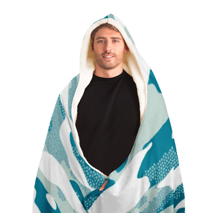 Blue Camouflage Pattern Mosaic Style Plakat Hooded Blanket