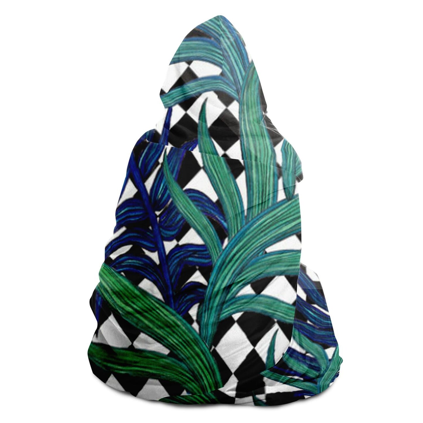 Checkerboard Palm blue Hooded Blanket