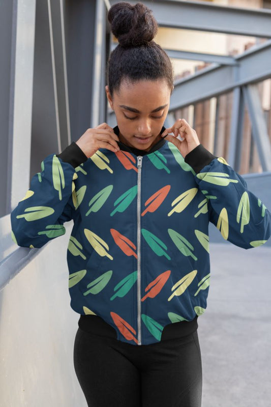 Abstract Leave Pattern Bomber Jacket