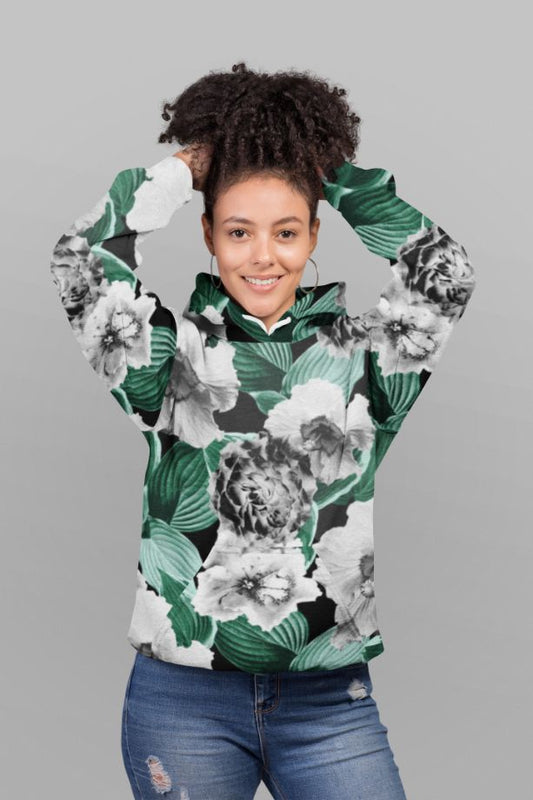 Black and White Floral Garden Glamor (1) UNISEX Sublimation Hoodie